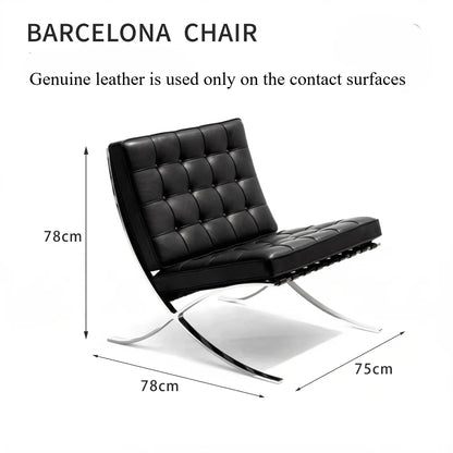 Silla Barcelona atemporal: diseño arquitectónico en cuero italiano y acero inoxidable 
