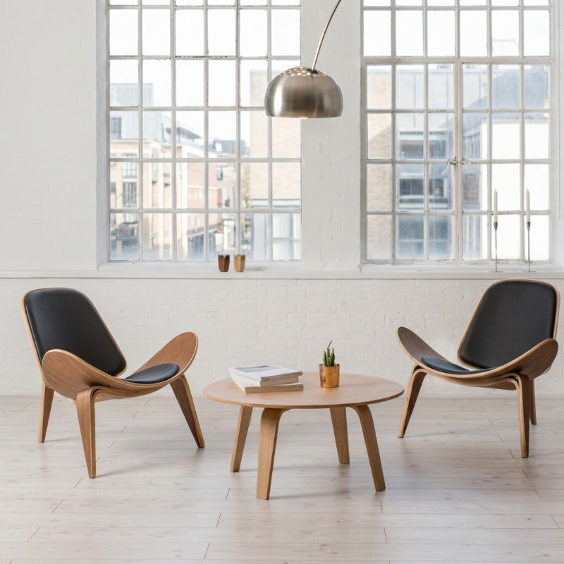 Nordic Shell Lounge Chair & Eames Dog Stool – Sculptural Mid-Century Modern Icons