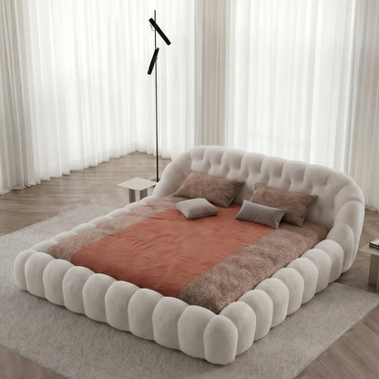 Roche Bobois-Style Football Bed — Premium Teddy Fabric for Wabi-Sabi Master Bedrooms