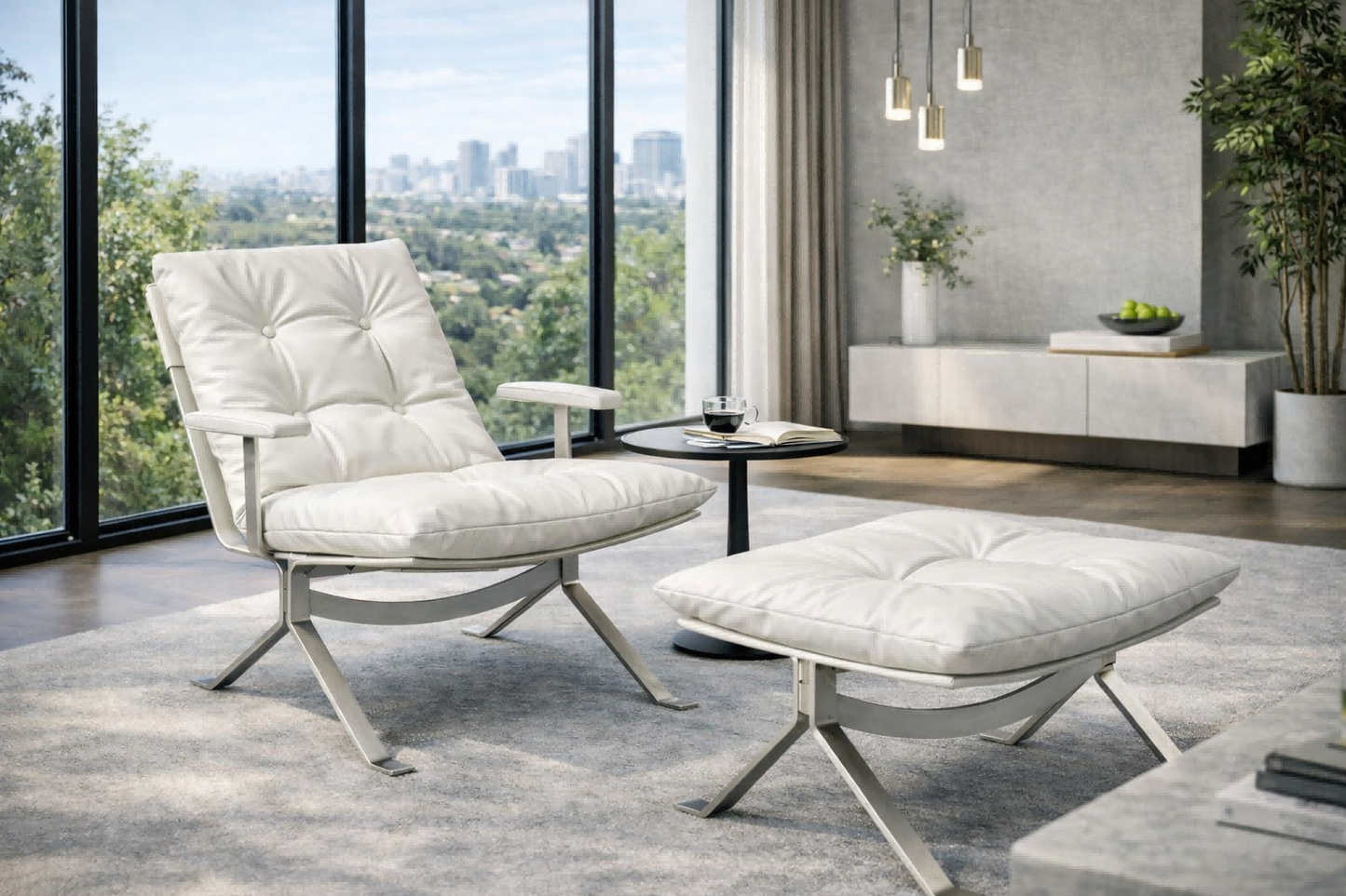 Sillón Omelette, réplica de sillón - Sillón Bauhaus de cuero italiano con respaldo ergonómico de 105° y patas de acero inoxidable