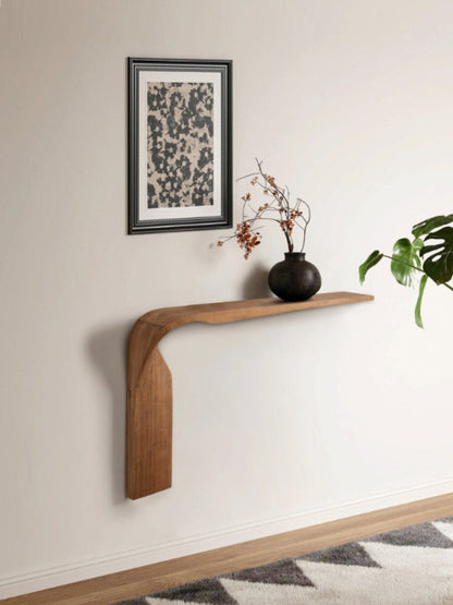 Modern Minimalist Sculptural Console Table - Solid Wood Wall-Mounted Entryway Shelf