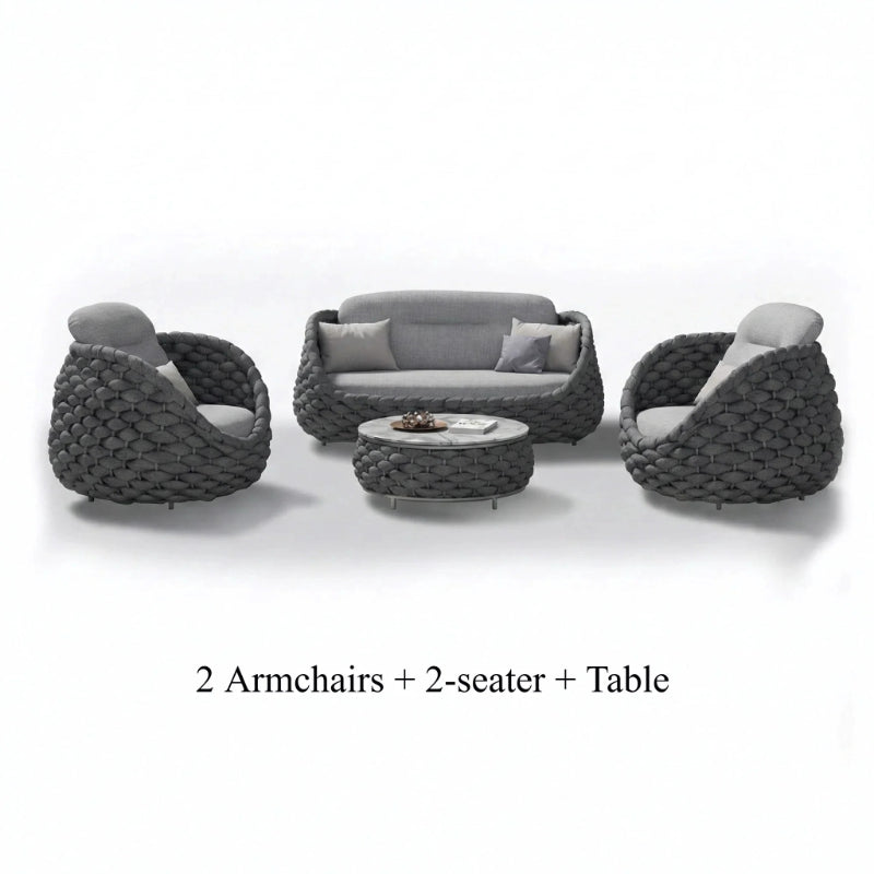 Rattan Sofa-Outdoor Wicker Patio Garden Sectional Furniture Set Loveseat for Balcony Villa