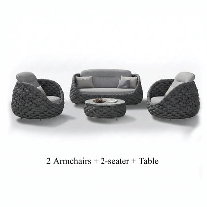 Rattan Sofa-Outdoor Wicker Patio Garden Sectional Furniture Set Loveseat for Balcony Villa