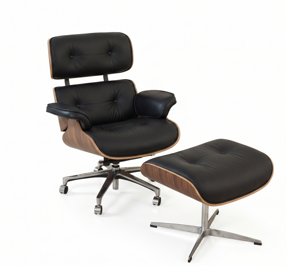Executive Lounge Office Chair – Mid-Century Comfort in Walnut & Leather
