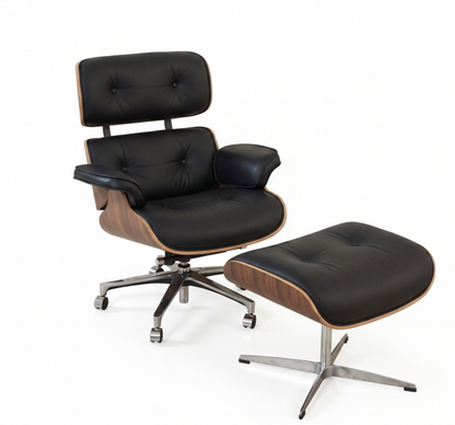 Executive Lounge Office Chair – Mid-Century Comfort in Walnut & Leather