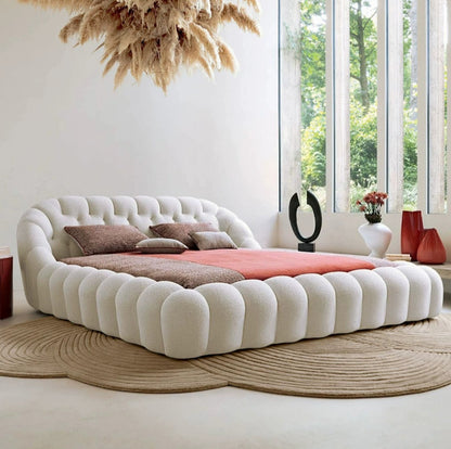 Roche Bobois-Style Football Bed — Premium Teddy Fabric for Wabi-Sabi Master Bedrooms