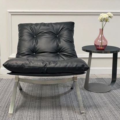 Sillón Omelette, réplica de sillón - Sillón Bauhaus de cuero italiano con respaldo ergonómico de 105° y patas de acero inoxidable