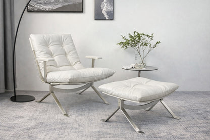 Sillón Omelette, réplica de sillón - Sillón Bauhaus de cuero italiano con respaldo ergonómico de 105° y patas de acero inoxidable