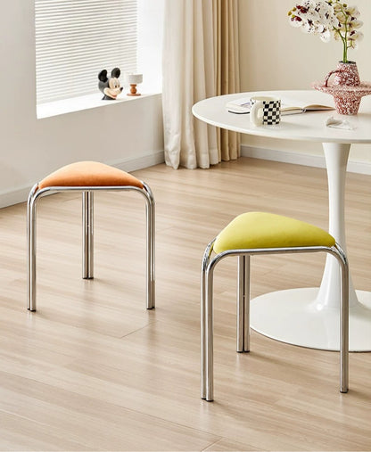 Bauhaus Stainless Steel Triangle Stool — Stackable Mid-Century Modern Design for Dining & Vanity