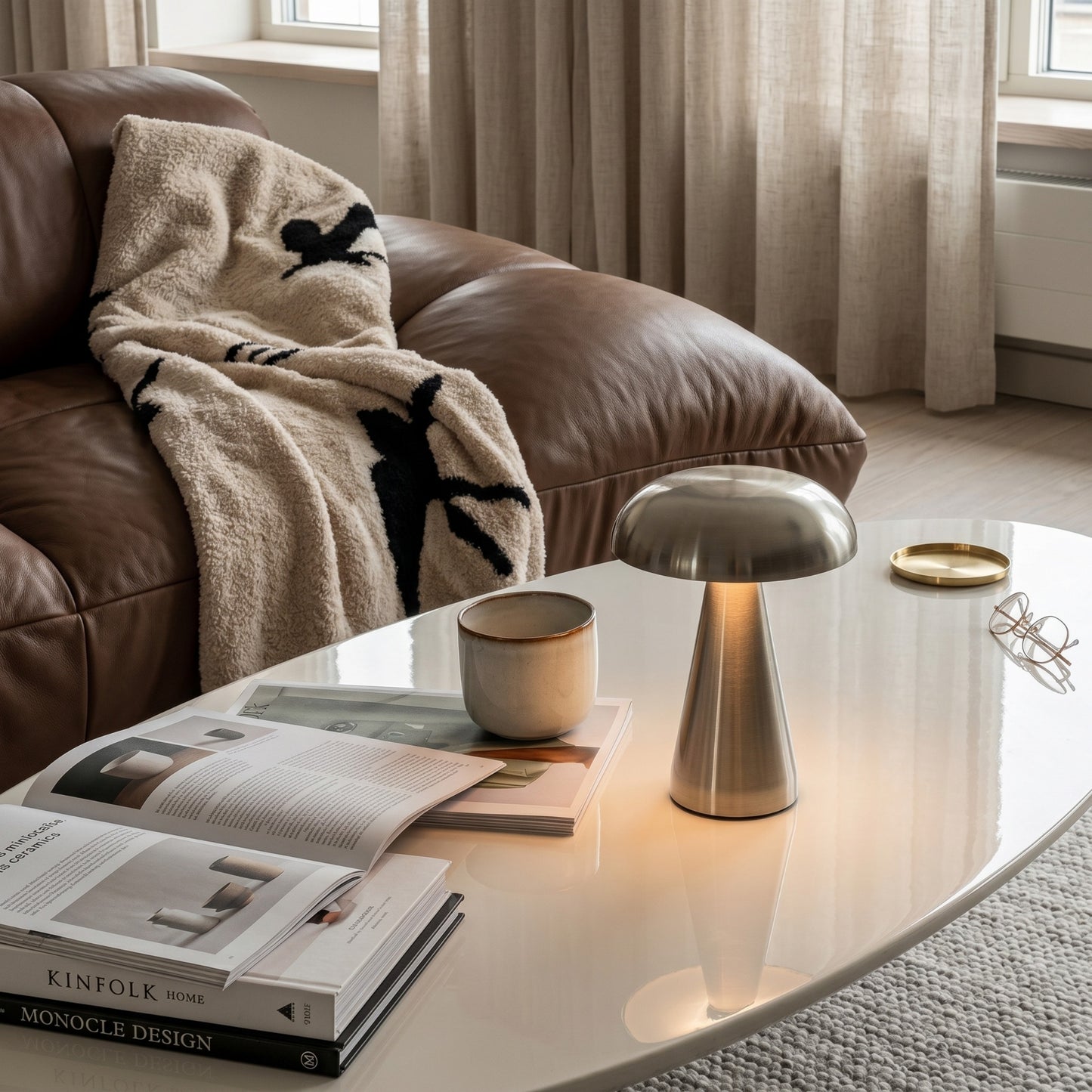 Nordic Mushroom Table Lamp – Rechargeable Stainless Steel Ambient Light