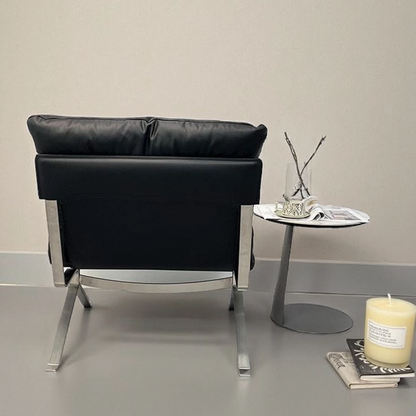 Sillón Omelette, réplica de sillón - Sillón Bauhaus de cuero italiano con respaldo ergonómico de 105° y patas de acero inoxidable