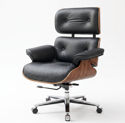 Executive Lounge Office Chair – Mid-Century Comfort in Walnut & Leather