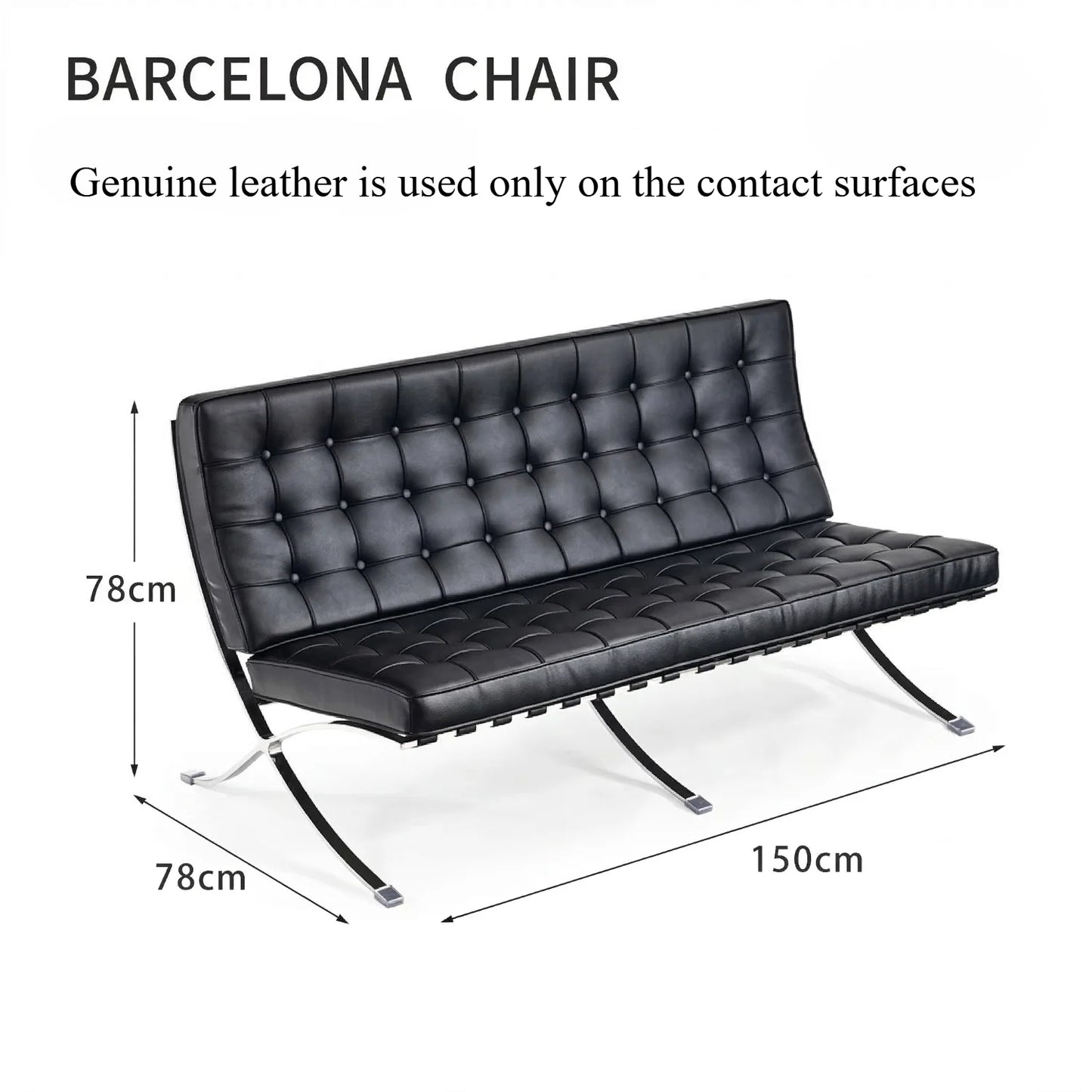 Silla Barcelona atemporal: diseño arquitectónico en cuero italiano y acero inoxidable 