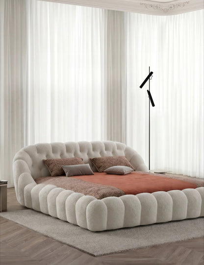 Roche Bobois-Style Football Bed — Premium Teddy Fabric for Wabi-Sabi Master Bedrooms