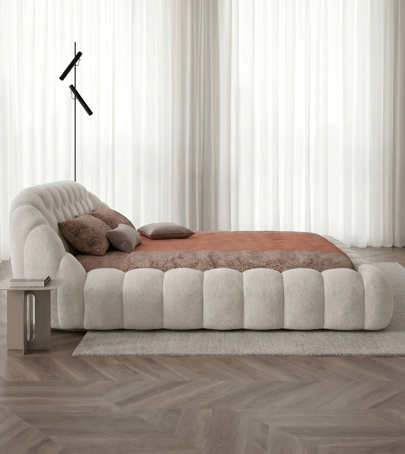 Roche Bobois-Style Football Bed — Premium Teddy Fabric for Wabi-Sabi Master Bedrooms
