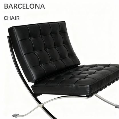 Silla Barcelona atemporal: diseño arquitectónico en cuero italiano y acero inoxidable 