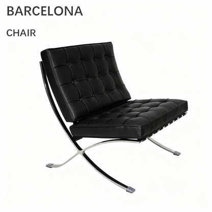 Silla Barcelona atemporal: diseño arquitectónico en cuero italiano y acero inoxidable 