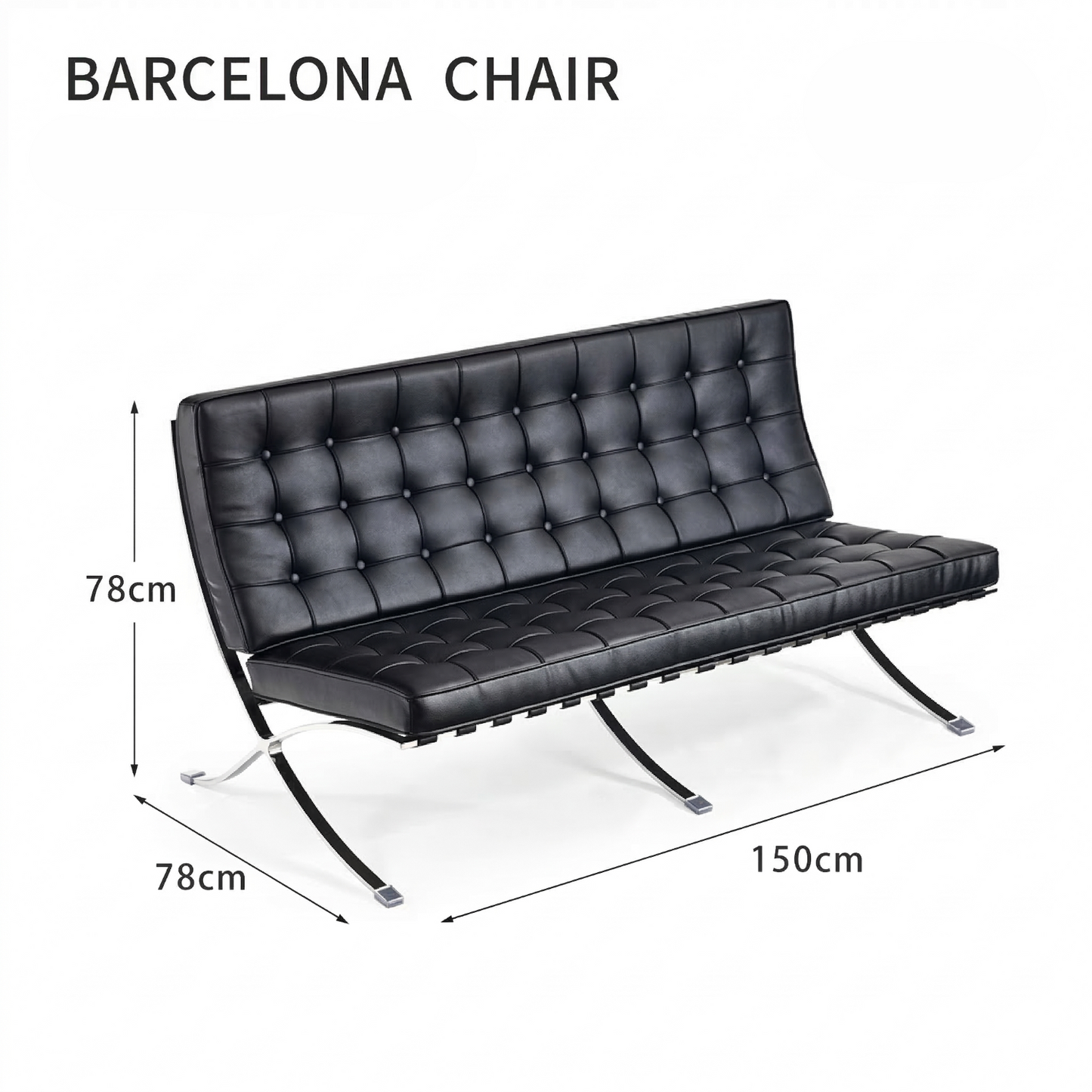 Silla Barcelona atemporal: diseño arquitectónico en cuero italiano y acero inoxidable 