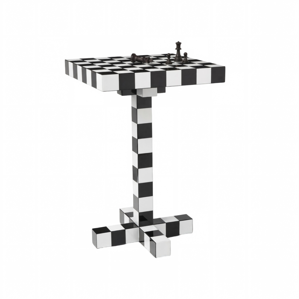 Red and Blue Chair & Memphis Chess Side Table – Minimalist Master Design for Artistic Leisure