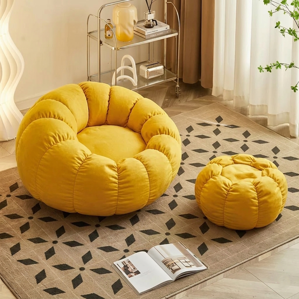 Pumpkin Bliss: sillón reclinable de suelo color crema para dormitorios y balcones acogedores