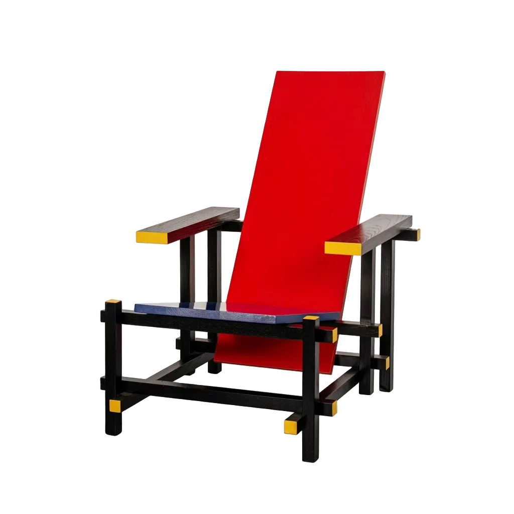 Red and Blue Chair & Memphis Chess Side Table – Minimalist Master Design for Artistic Leisure