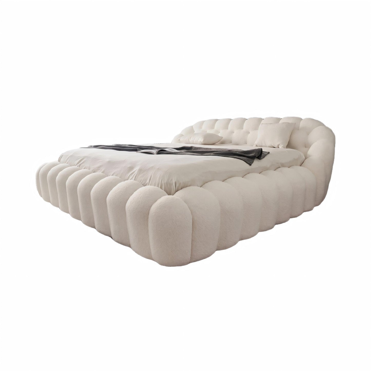 Roche Bobois-Style Football Bed — Premium Teddy Fabric for Wabi-Sabi Master Bedrooms