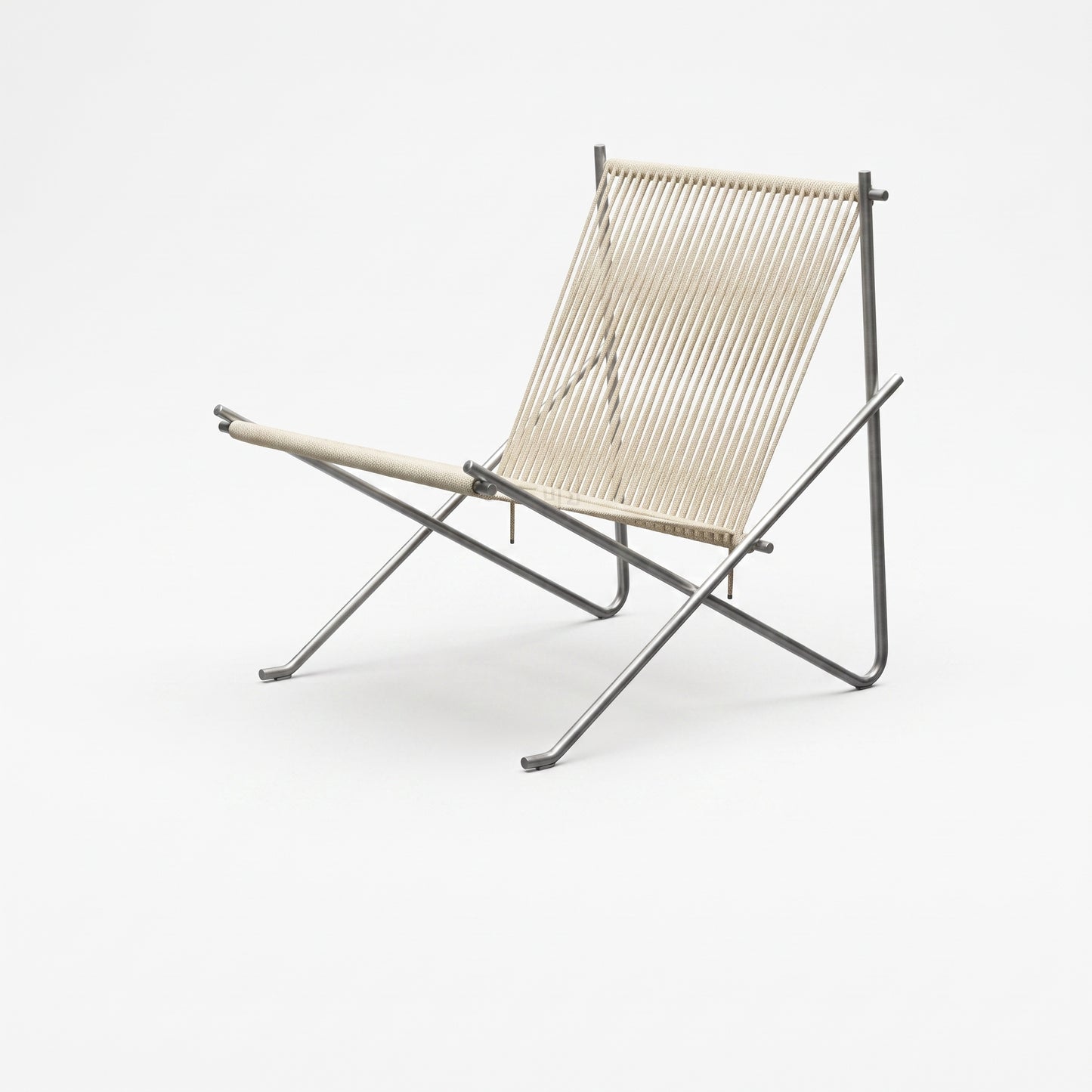 PK4 Lounge Chair Replica – Minimalist Woven Cord & Stainless Steel Design