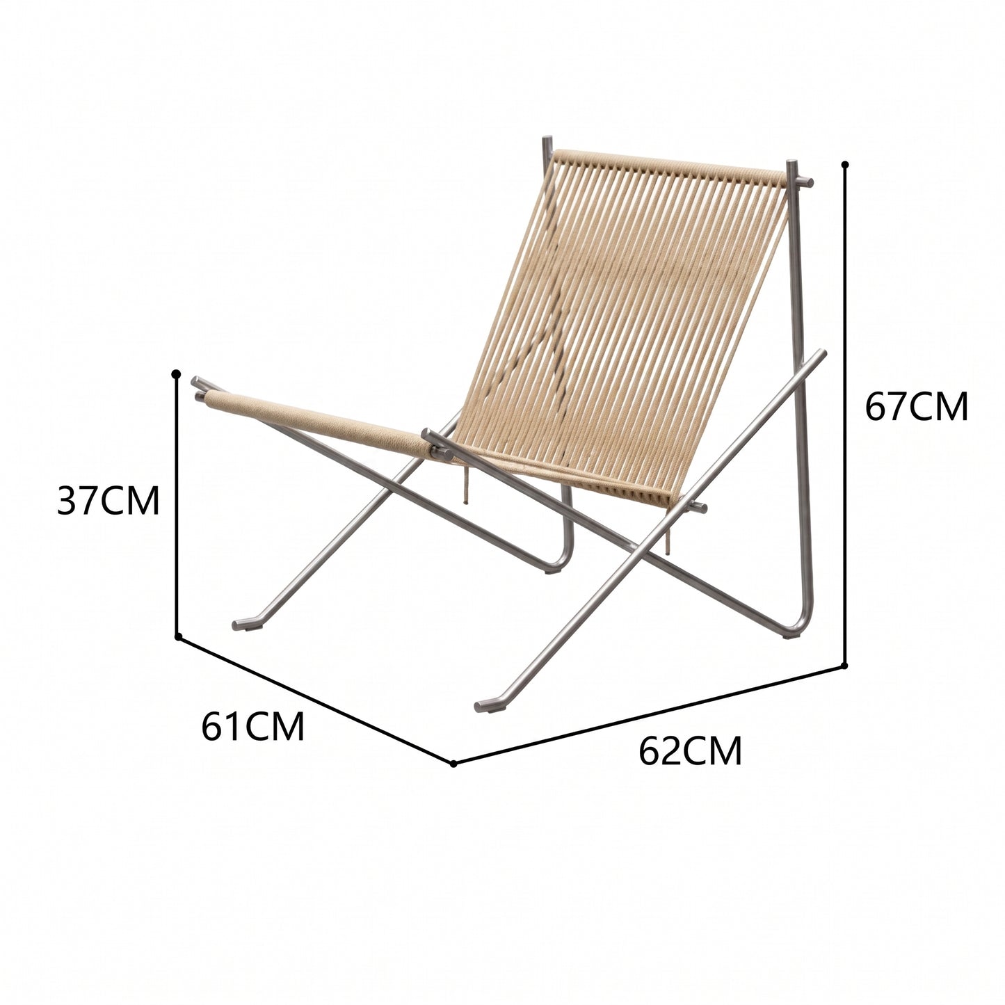PK4 Lounge Chair Replica – Minimalist Woven Cord & Stainless Steel Design