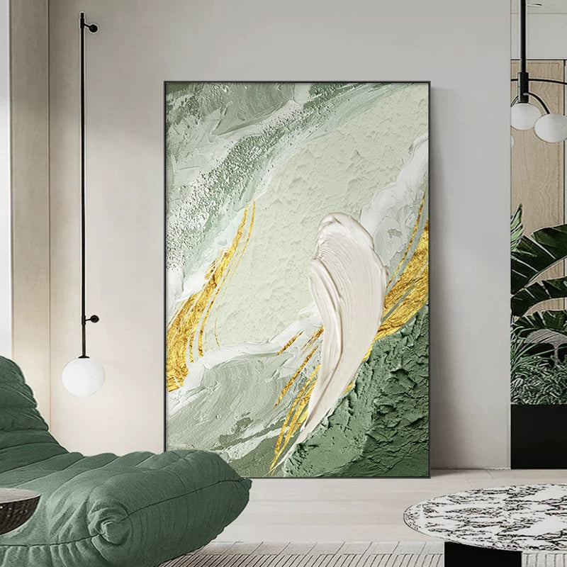 Arte da parete astratta e materica minimalista – Tela neutra con cornice in alluminio