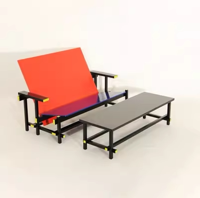 Red and Blue Chair & Memphis Chess Side Table – Minimalist Master Design for Artistic Leisure