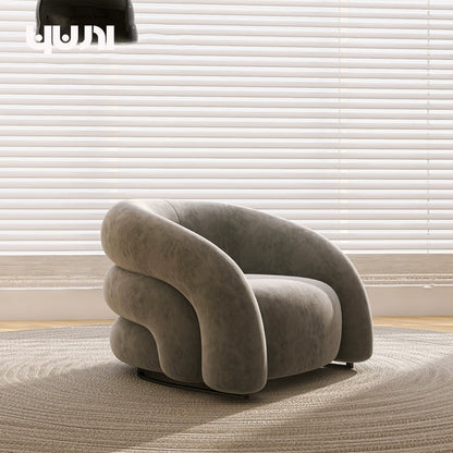 Designer Single Fabric Curved Armchair Lazy Lounge Chair Luxury Premium Compact