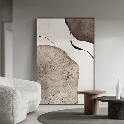 Arte da parete astratta e materica minimalista – Tela neutra con cornice in alluminio