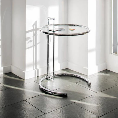 E-1027 Adjustable End Table Replica – Modern Glass & Stainless Steel Design