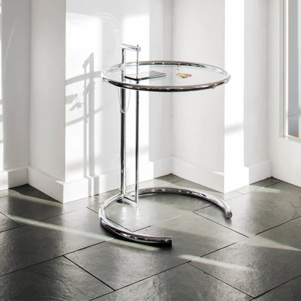 Table d'appoint réglable E-1027 Réplique – Design moderne en verre et acier inoxydable