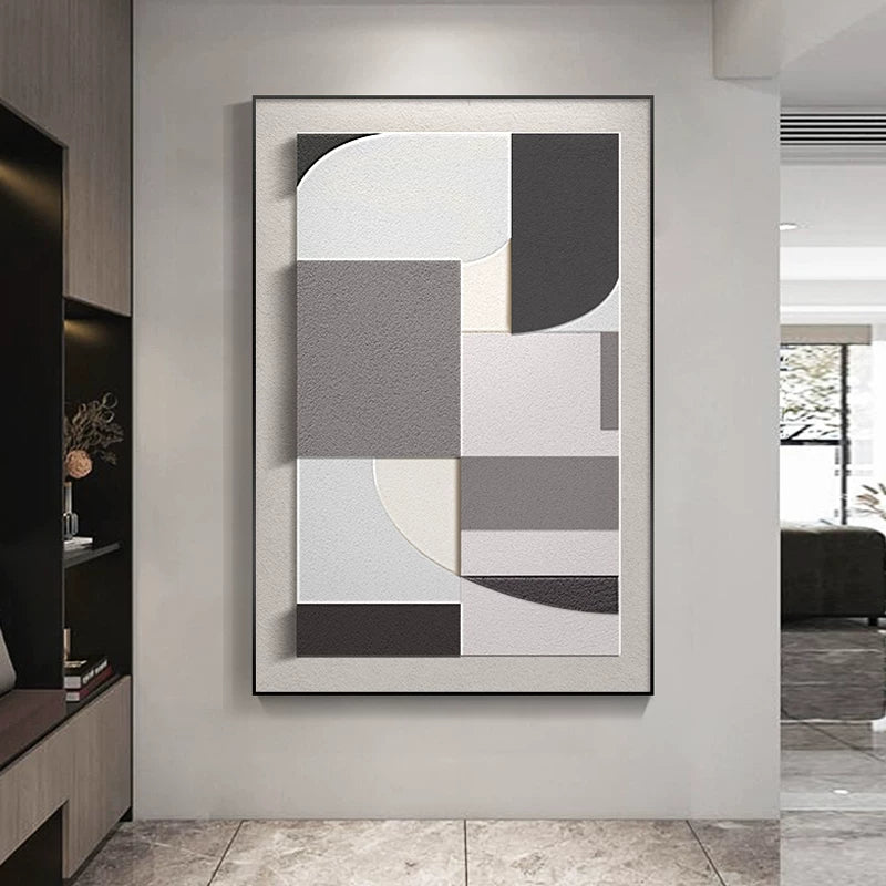 Arte da parete astratta e materica minimalista – Tela neutra con cornice in alluminio