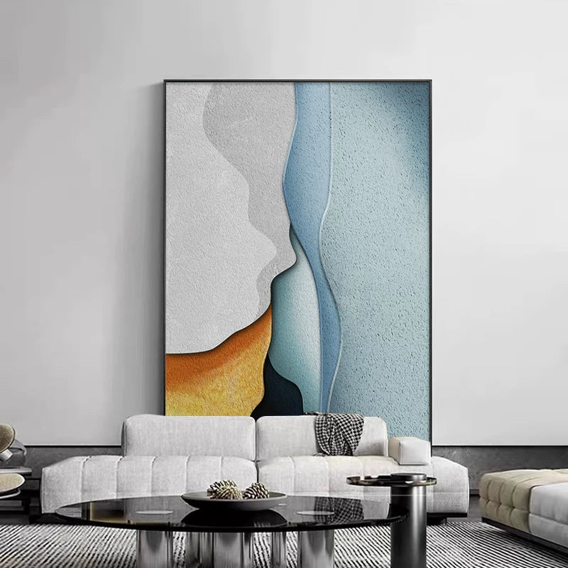 Arte da parete astratta e materica minimalista – Tela neutra con cornice in alluminio