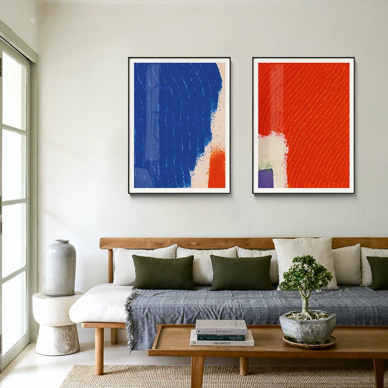 Opera d'arte da parete astratta Hsiao Chin Bold – Studio sui colori blu, giallo e rosso