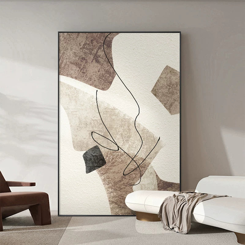 Arte da parete astratta e materica minimalista – Tela neutra con cornice in alluminio