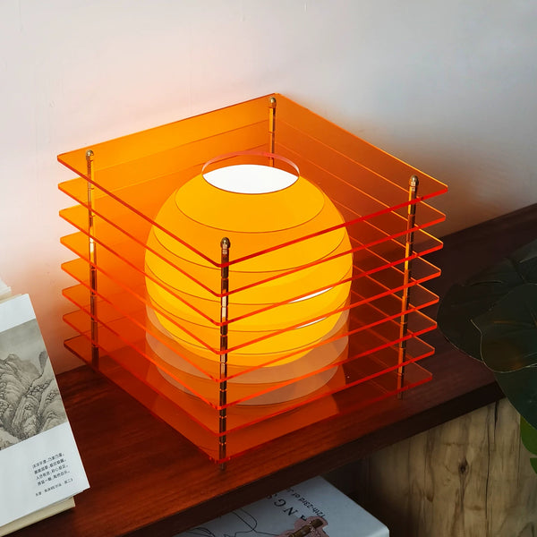 Lampe de table superposée en acrylique style Mid-Century – Décoration d'ambiance flottante coucher de soleil de qualité supérieure