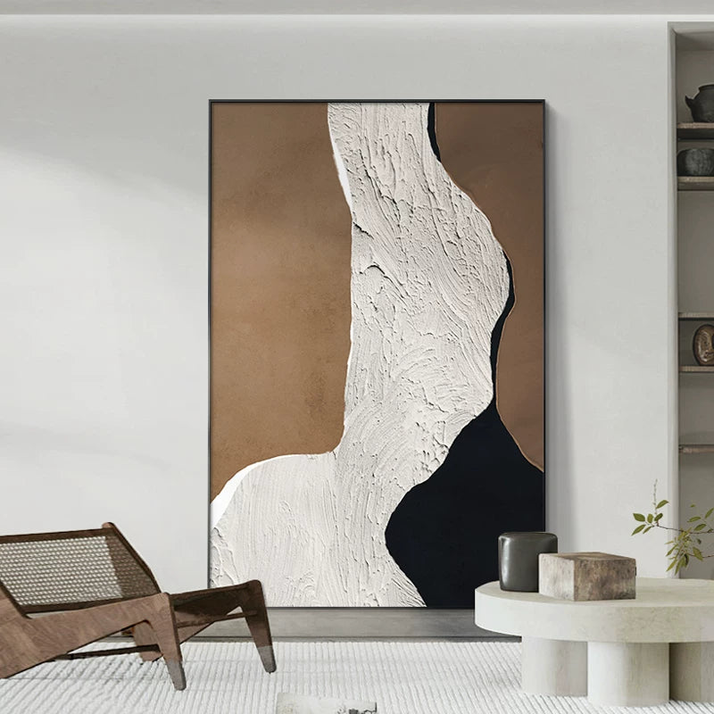 Arte da parete astratta e materica minimalista – Tela neutra con cornice in alluminio