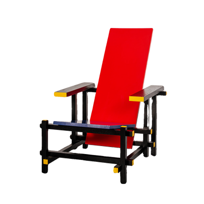 Red and Blue Chair & Memphis Chess Side Table – Minimalist Master Design for Artistic Leisure