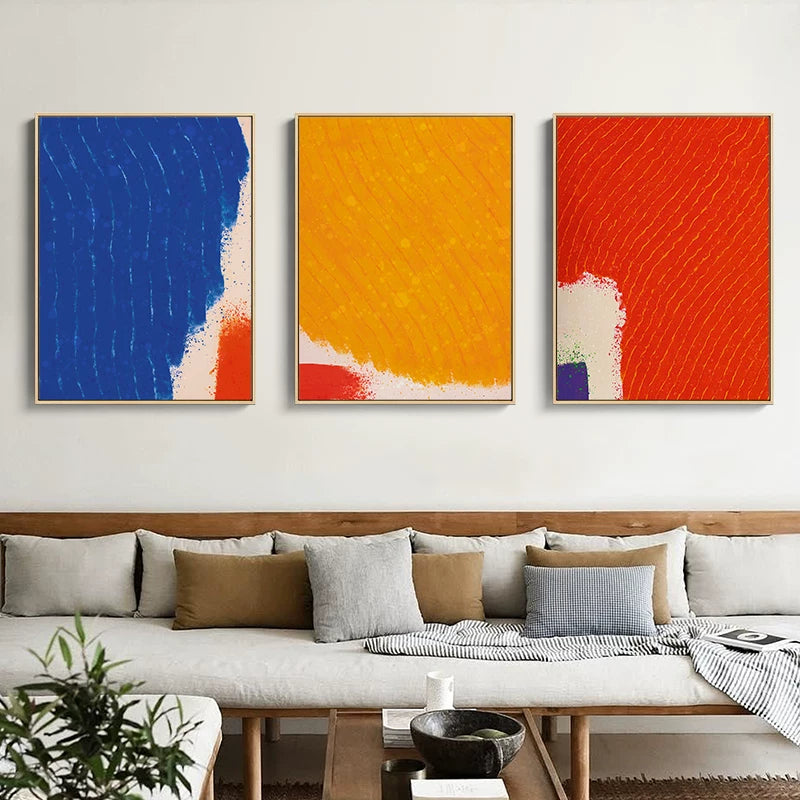 Opera d'arte da parete astratta Hsiao Chin Bold – Studio sui colori blu, giallo e rosso