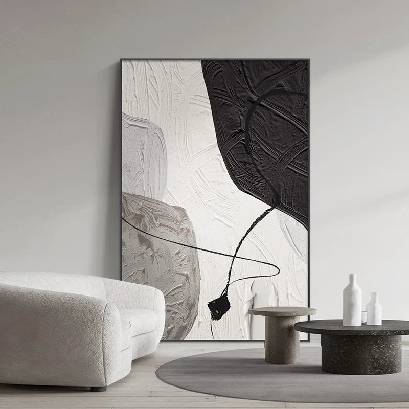 Arte da parete astratta e materica minimalista – Tela neutra con cornice in alluminio