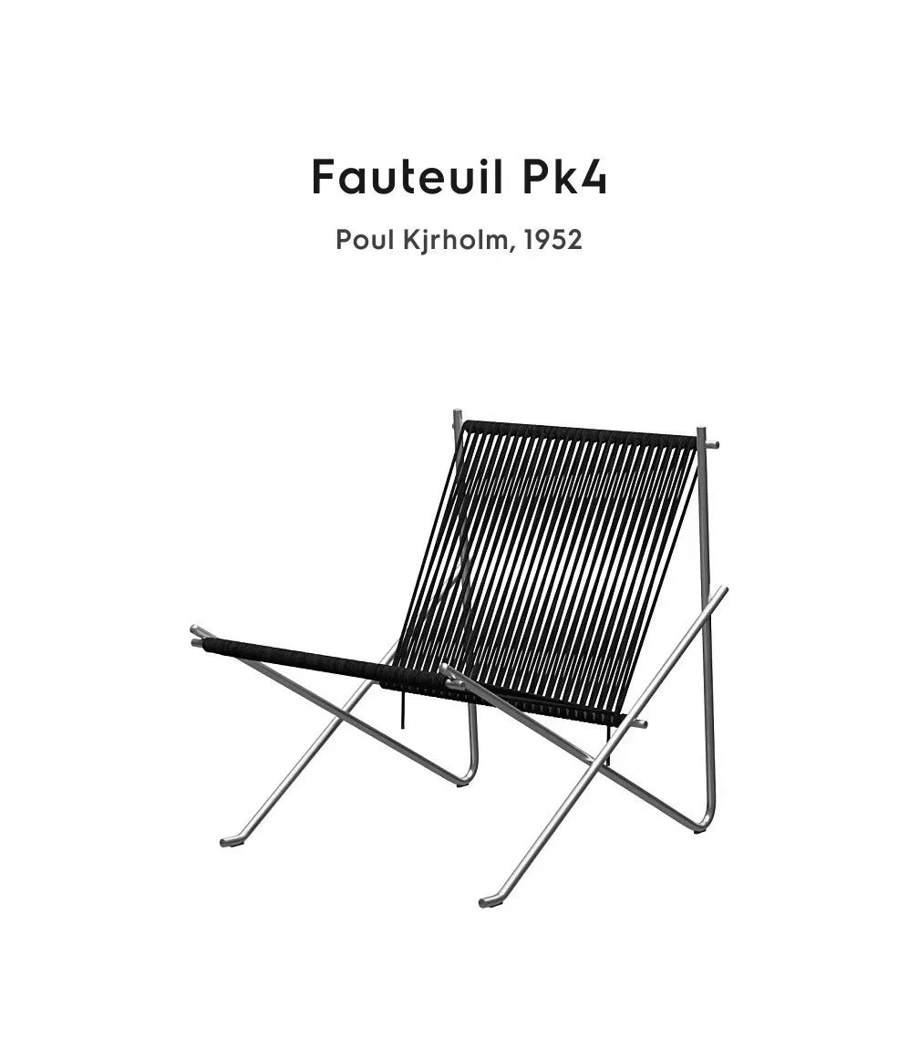PK4 Lounge Chair Replica – Minimalist Woven Cord & Stainless Steel Design