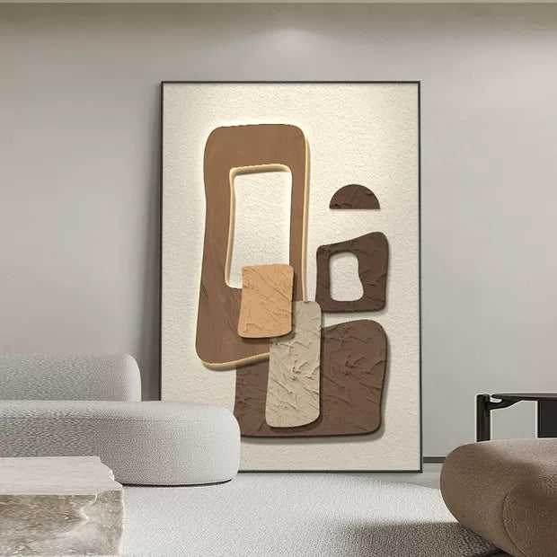 Arte da parete astratta e materica minimalista – Tela neutra con cornice in alluminio