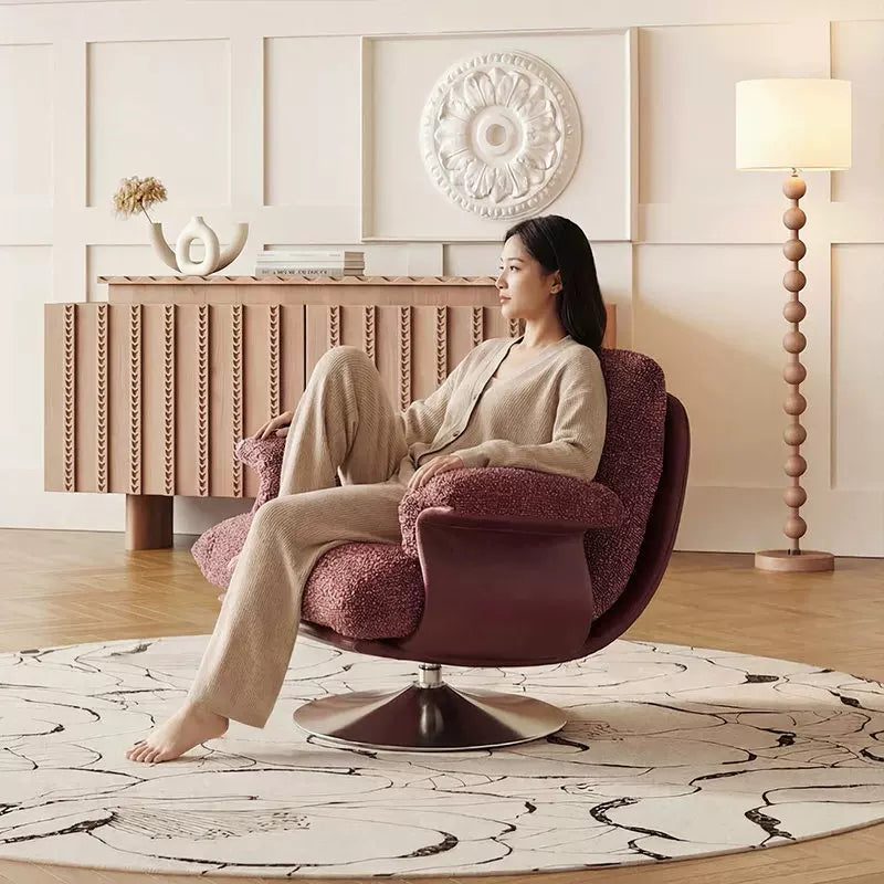 Burgundy Swivel Lounge Chair – Retro Style & Reclining Comfort