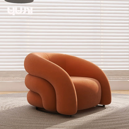 Designer Single Fabric Curved Armchair Lazy Lounge Chair Luxury Premium Compact