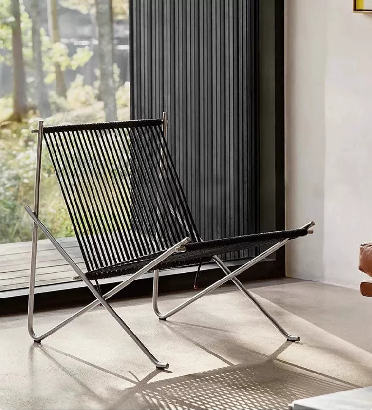 PK4 Lounge Chair Replica – Minimalist Woven Cord & Stainless Steel Design
