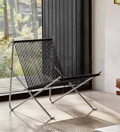 PK4 Lounge Chair Replica – Minimalist Woven Cord & Stainless Steel Design