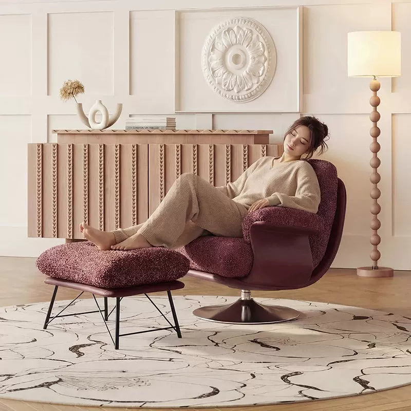 Burgundy Swivel Lounge Chair – Retro Style & Reclining Comfort